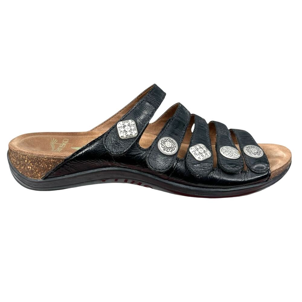 Dansko Women’s Janie Black Strappy Slip on Sandal Size 39 US 8.5/9